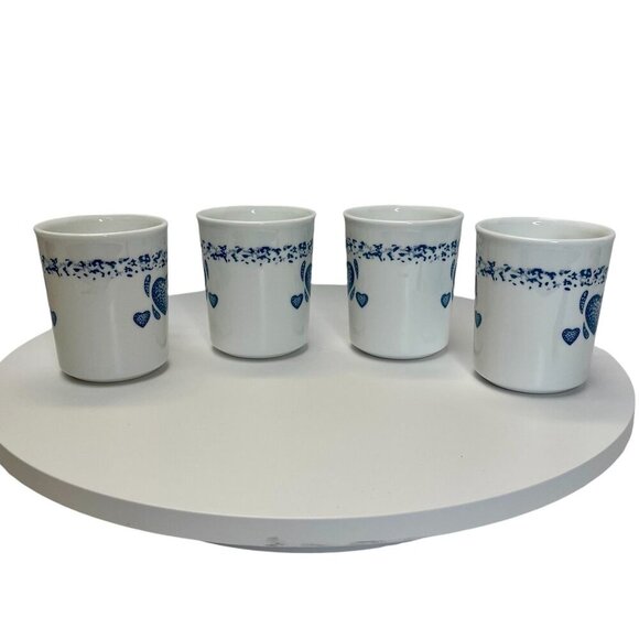 Corning Ware Corelle Blue Hearts Pattern Coffee Mugs Set of 4, Made in USA - Picture 2 of 5